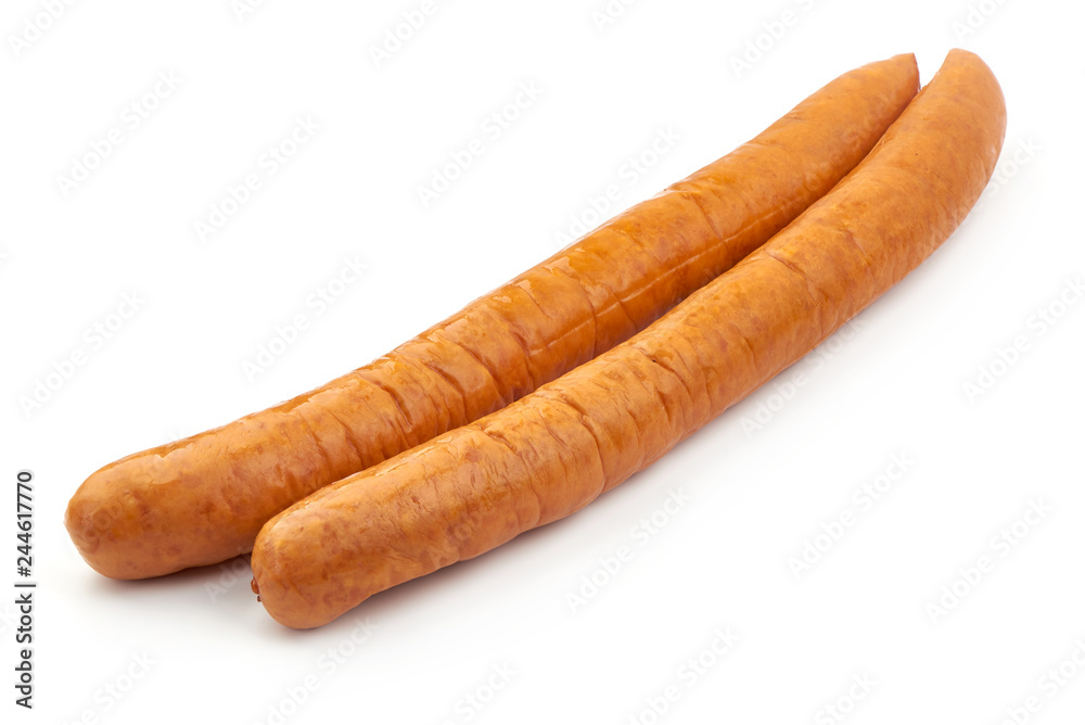 Smoked Pork Sausage, close-up, isolated on a white background Smoked Pork Sausage, close-up, isolated on a white background