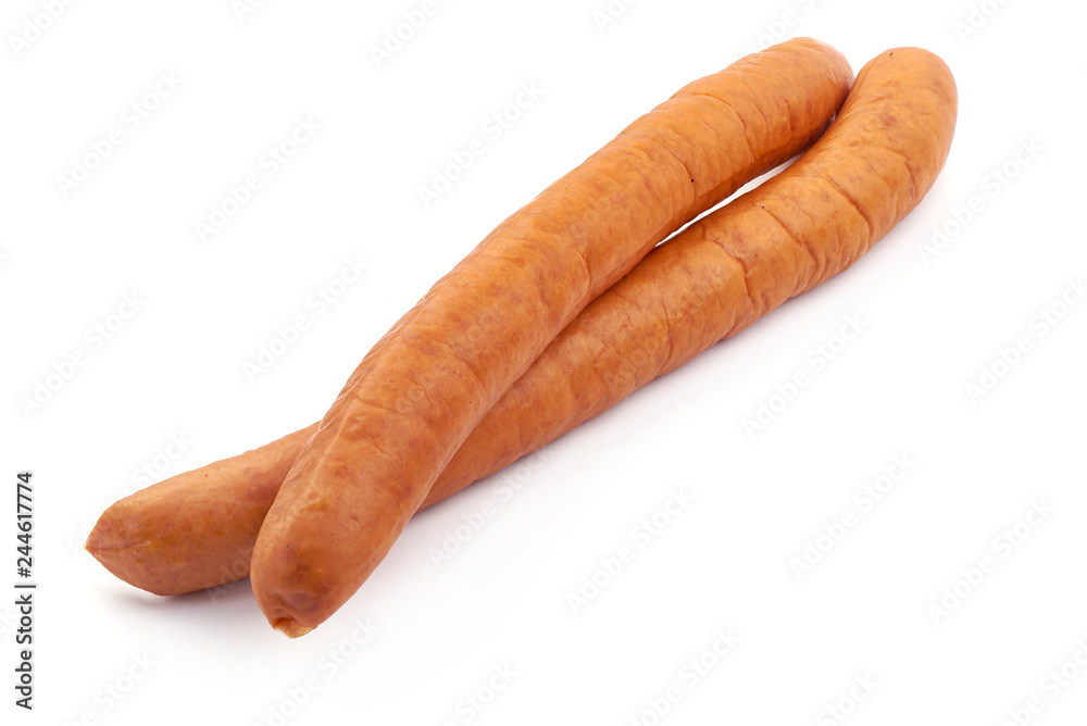 Semi-smoked Sausage, close-up, isolated on a white background Semi-smoked Sausage, close-up, isolated on a white background