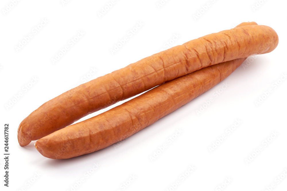 Semi-dry Pork Sausage, close-up, isolated on a white background Semi-dry Pork Sausage, close-up, isolated on a white background