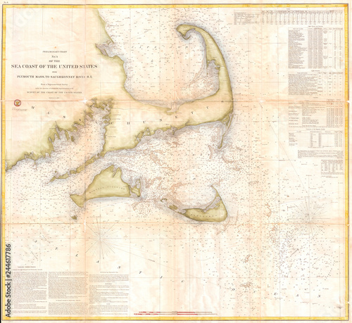1857, U.S. Coast Survey Map of Cape Cod, Nantucket, and Martha's Vineyard