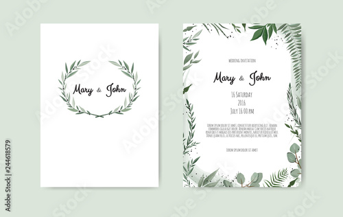 Set of card with flower rose  leaves and geometrical frame. Wedding ornament concept.