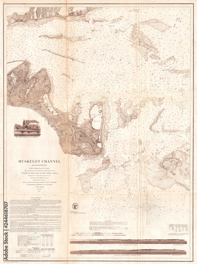 Obraz premium 1858, U.S.C.S. Map or Chart of Martha's Vineyard or Muskeget Channel