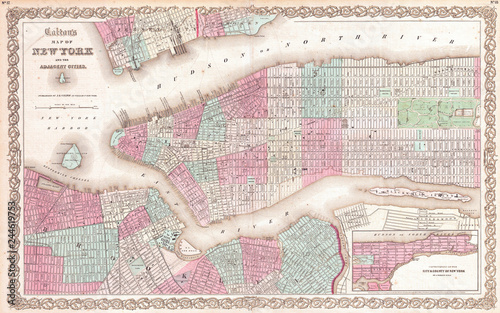 1861, Colton Map of New York City w- Brooklyn, Manhattan, and Hoboken
