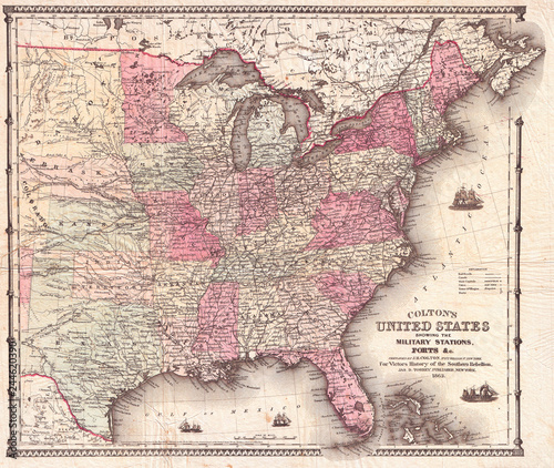 1862, Colton Pocket Map of the United States, Civil War photo