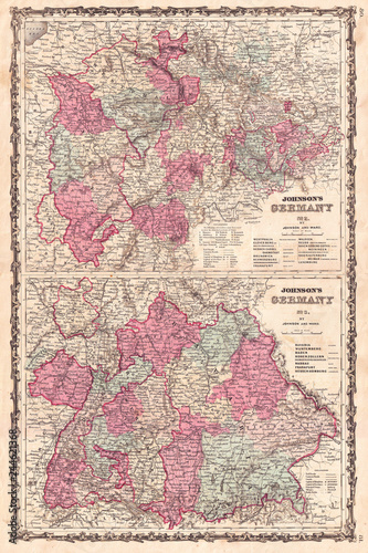 1862, Johnson Map of Western Germany, Bohemia, Westphalia, Luxemburg