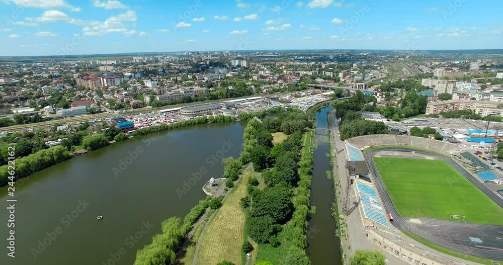 Stadium Avangard, Ukraine, Rivne, Aerial drone view Stadium Avangard, Ukraine, Rivne, Aerial drone view