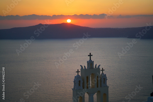 Panoramic view of the Caldera with a church in Santorini