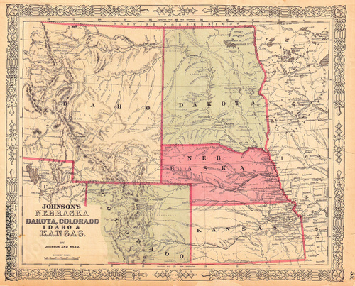 1864  Johnson Map of Idaho  Dakota  Nebraska  Kansas and Colorado