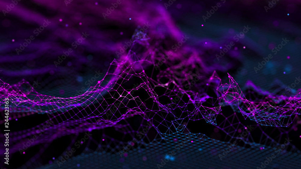 Network connection dots and lines. Technology background. Plexus. Big data background. 3d rendering. - obrazy, fototapety, plakaty 