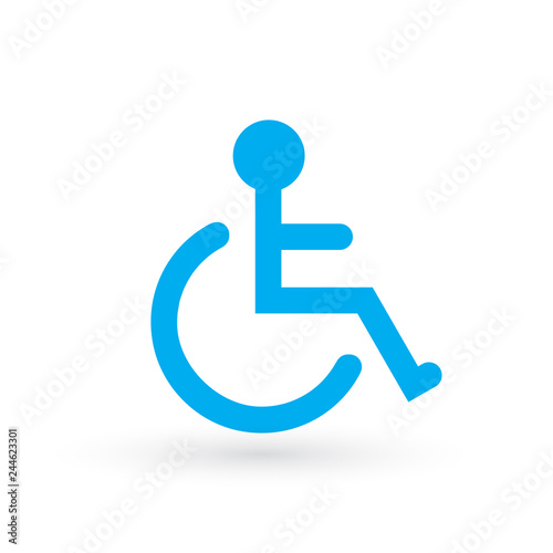 Wheelchair, handicapped or accessibility parking or access sign flat blue vector icon for apps and print. vector illustration isolated on white background.