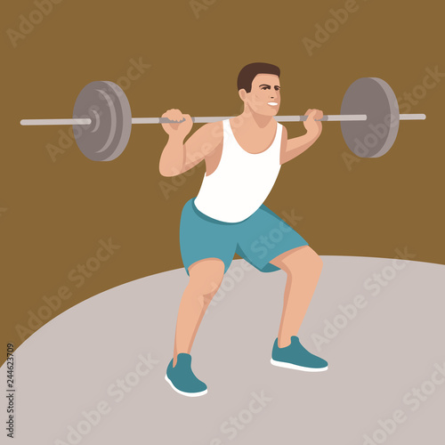 man raises the bar, vector illustration, flat 