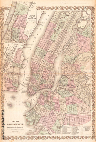 1865, Colton Map of New York City, Manhattan, Brooklyn, Long Island City