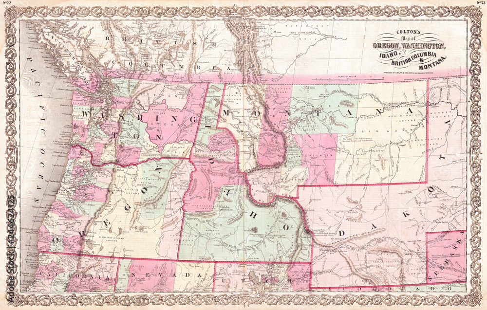 1866, Colton Map of Oregon, Washington, Idaho and Montana, w- Wyoming
