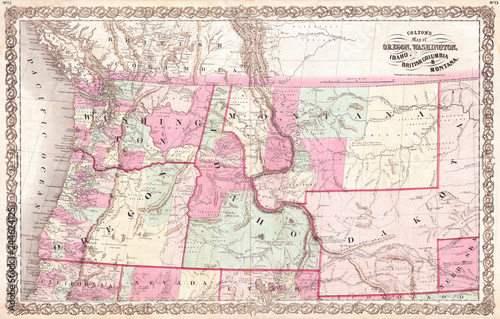 1866  Colton Map of Oregon  Washington  Idaho and Montana  w- Wyoming