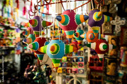 Colorful Piñata Style Christmas Ornaments in Mexico City Market