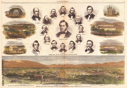 1866, Harper's Weekly View of Salt Lake City, Utah, w- Brigham Young, Mormons photo