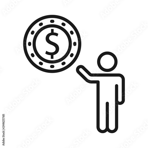 Money. Line Icon Vector. Payment system. Coins and Dollar cent Sign isolated on white background. Flat design style. Business concept.