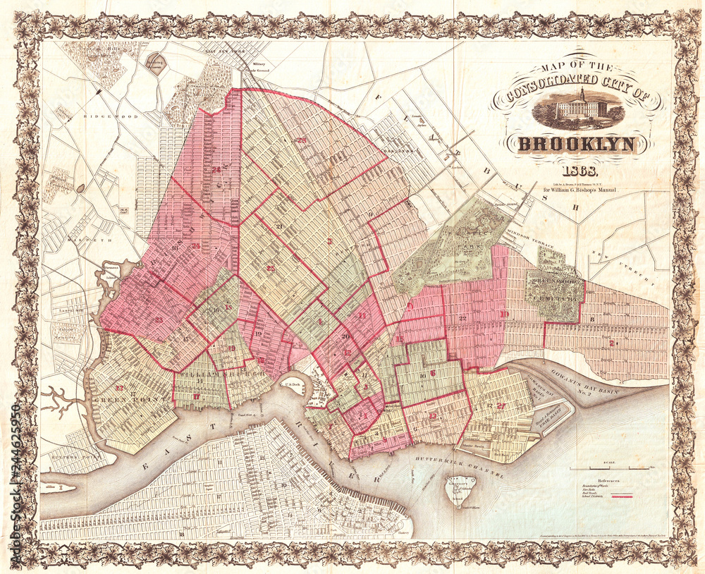 1868, Bishop Pocket Map of Brooklyn, New York