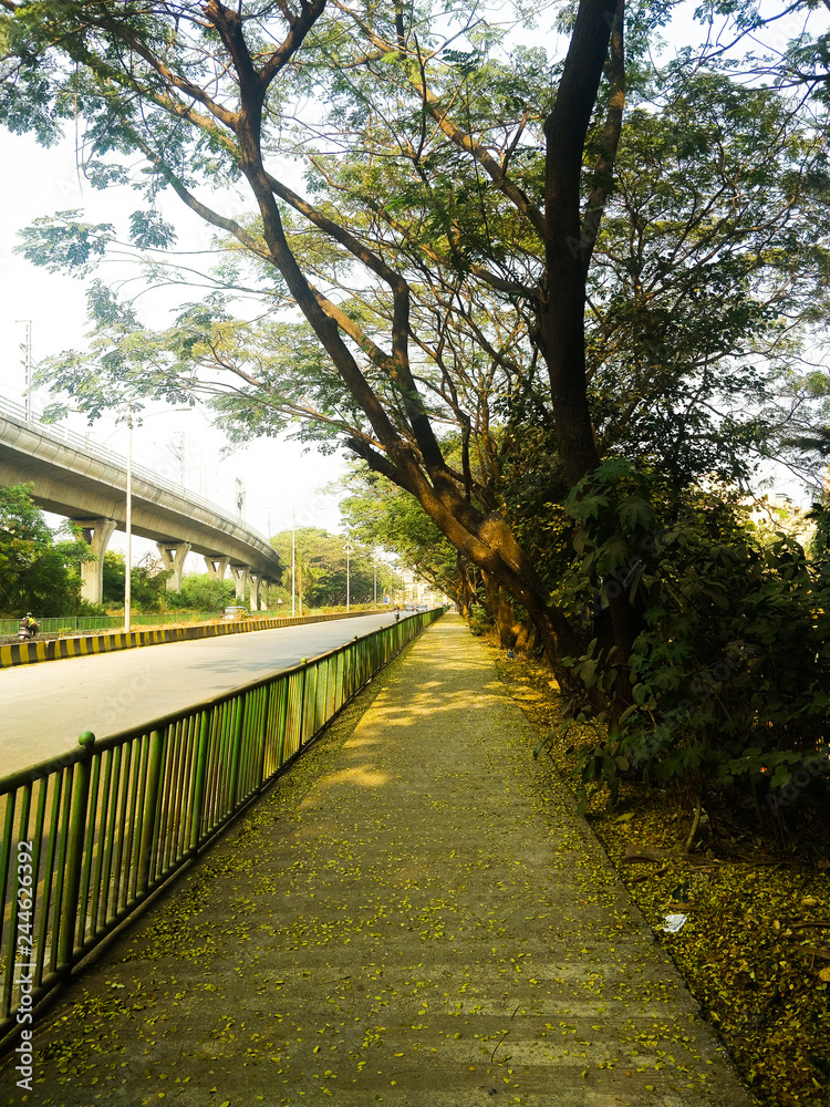 walking pathway besides highway at Navi Mumbai Kharghar