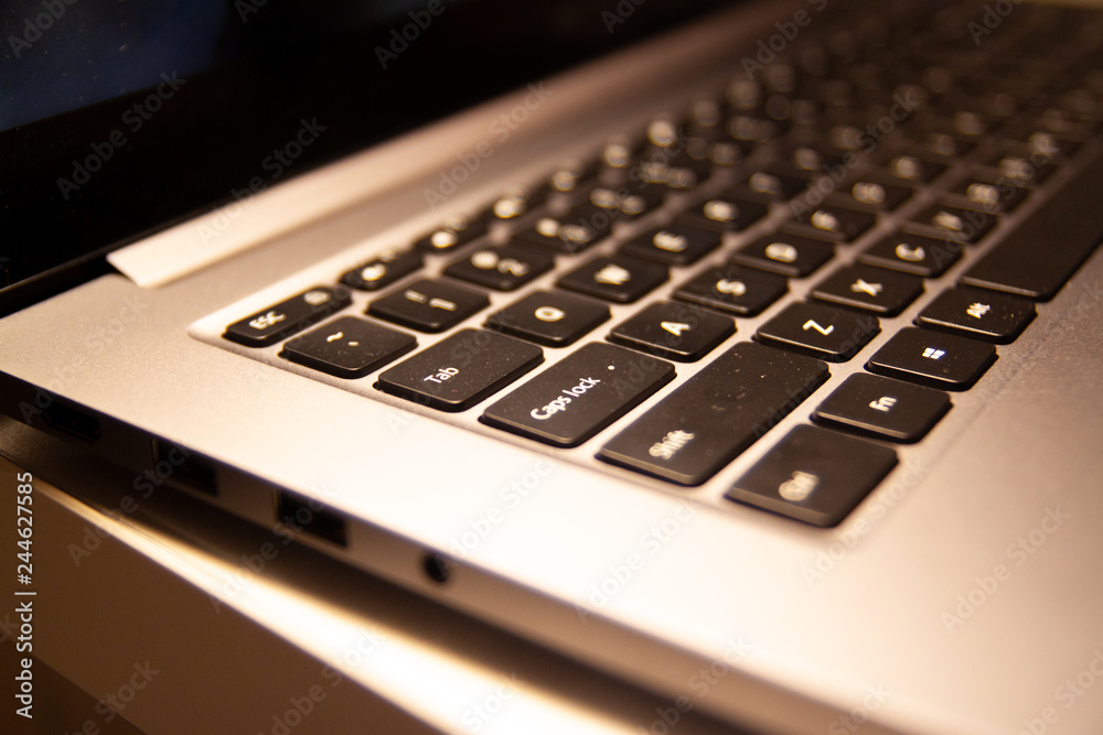 close up keyboard of Laptop computer notebook pro 15.6 at home interior close up keyboard of Laptop computer notebook pro 15.6 at home interior
