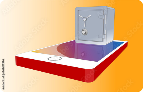 safe stading on smartphone 3d illustration