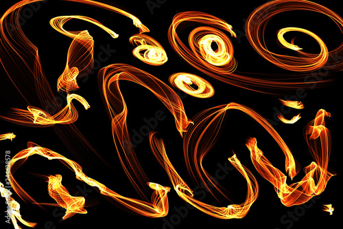 Abstract Patterns On Dark Background With Orange And Yellow Lines Curves Particles