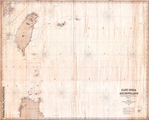 Canvas Print 1876, Imray Blue-back Nautical Chart or Map of Taiwan, Formosa, China