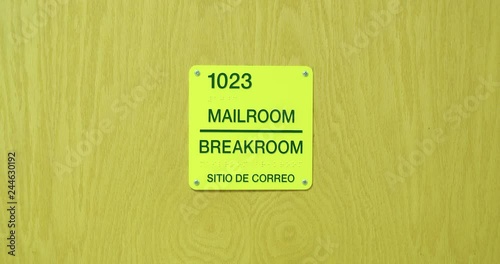 Mailroom Break Room Sign on Door at School Centered