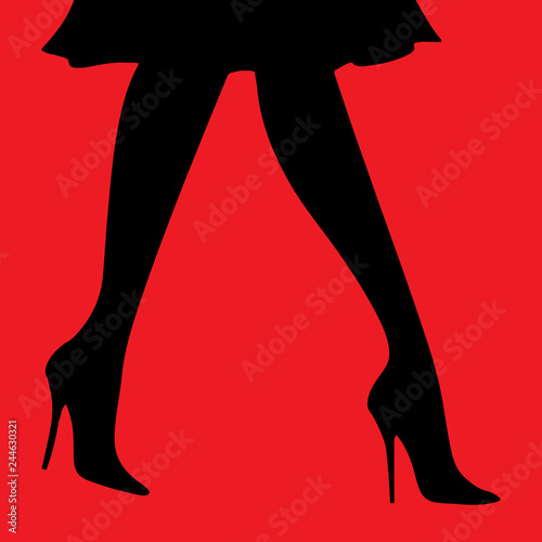 vector digital illustration female sexy legs in heels in a skirt on a red background