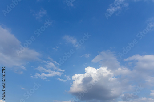 The blue sky and white clouds indicate pure and freshing