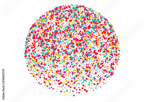 Festive background with multicolored confetti. Yellow  pink  blue circles but against a white background. Flying confetti.