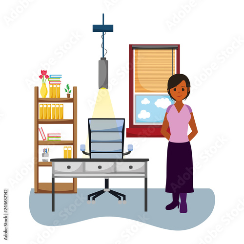 Businesswoman in office cartoon