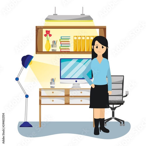 Businesswoman in office cartoon