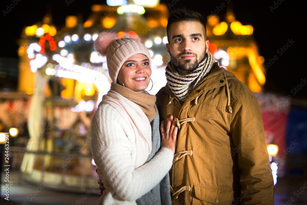 Young couple in the city in winter