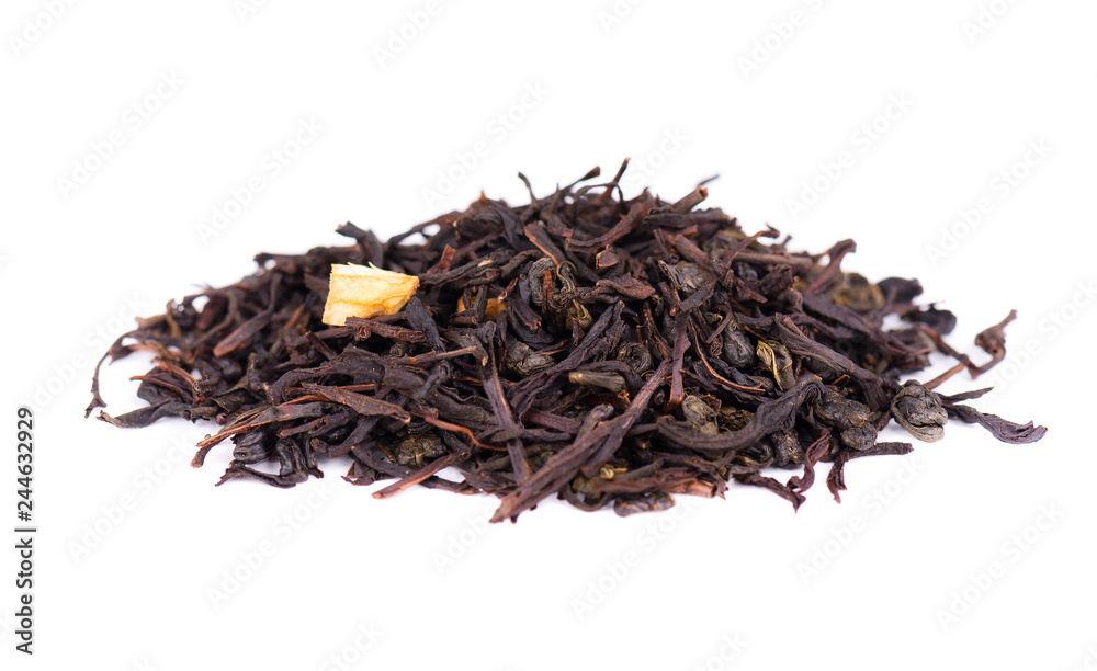 Black and green Ceylon tea with apple and bergamot, isolated on white background. Black and green Ceylon tea with apple and bergamot, isolated on white background.