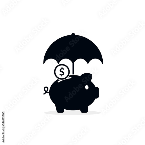 Piggy bank with umbrella concept for safe investment, finance for protection, Vector illustration