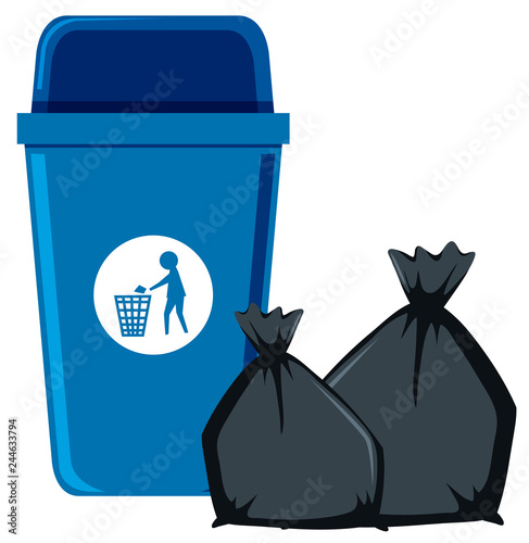 Isolated trash and trash can