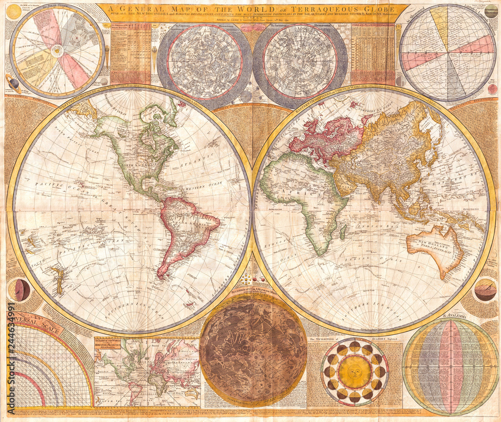 Samuel Dunn, Wall Map of the World in Hemispheres
