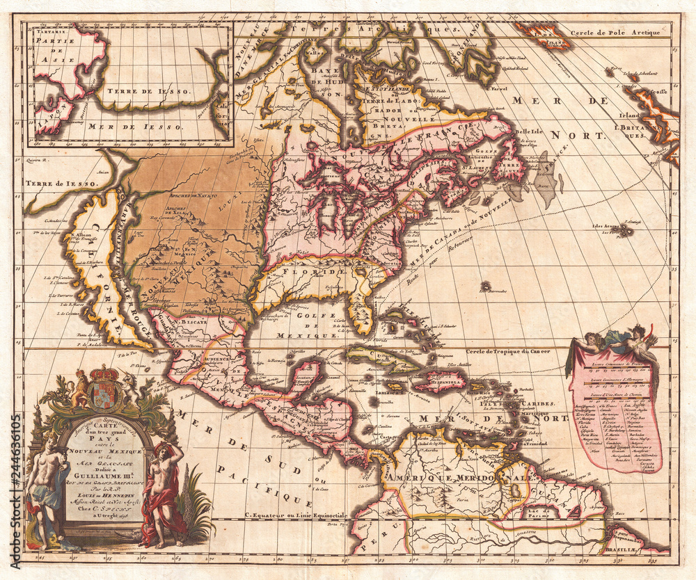 1698, Louis Hennepin Map of North America