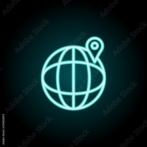 pin on the globe icon. Elements of Navigation in neon style icons. Simple icon for websites, web design, mobile app, info graphics