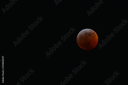 Super Blood Wolf Moon during total lunar eclipse at totality