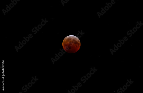 Super Blood Wolf Moon during total lunar eclipse at totality