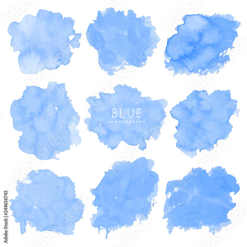 Set of blue watercolor on white background, Brush stroke watercolor, Vector illustration.