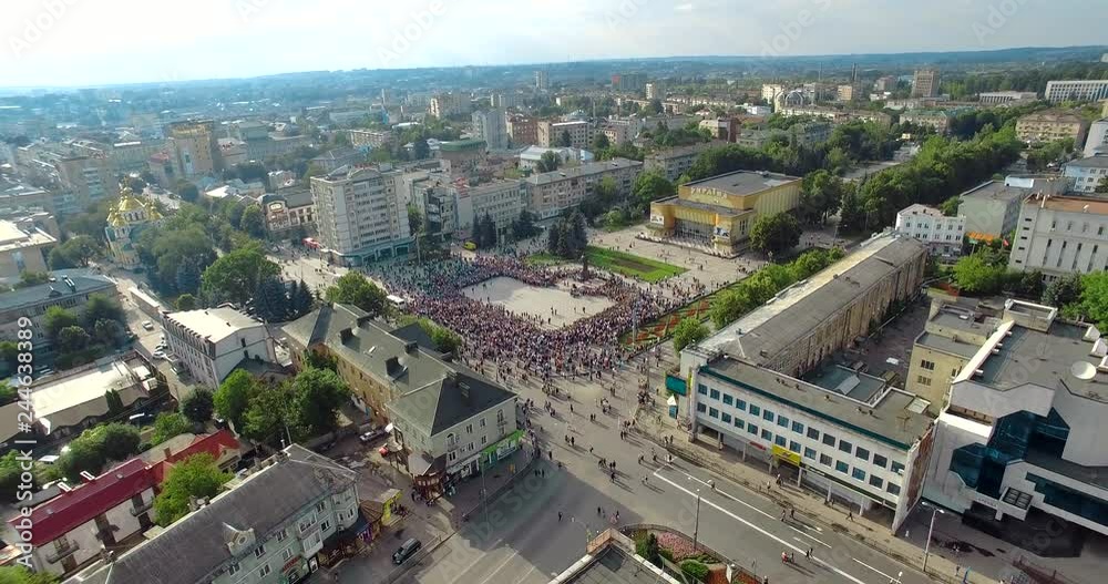 Maidan Nezalezhnosti, city center, Ukraine, Rivne, Aerial drone view