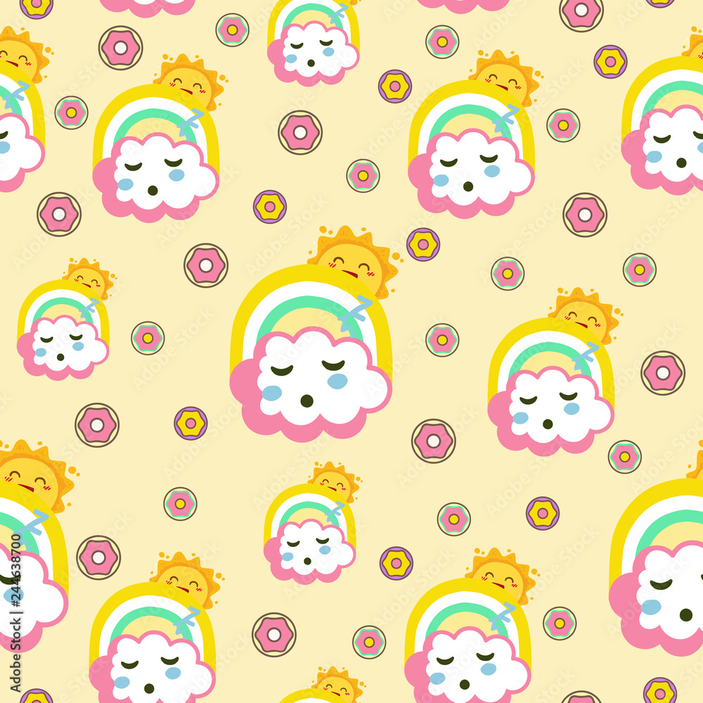 Sleeping cloud with funny sun seemless pattern Sleeping cloud with funny sun seemless pattern