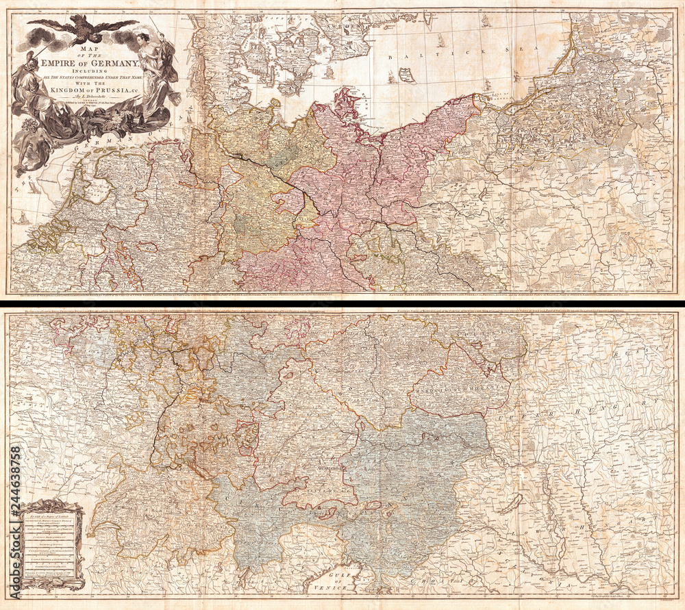 Obraz premium 1794, Delarochette Wall Map of the Empire of Germany