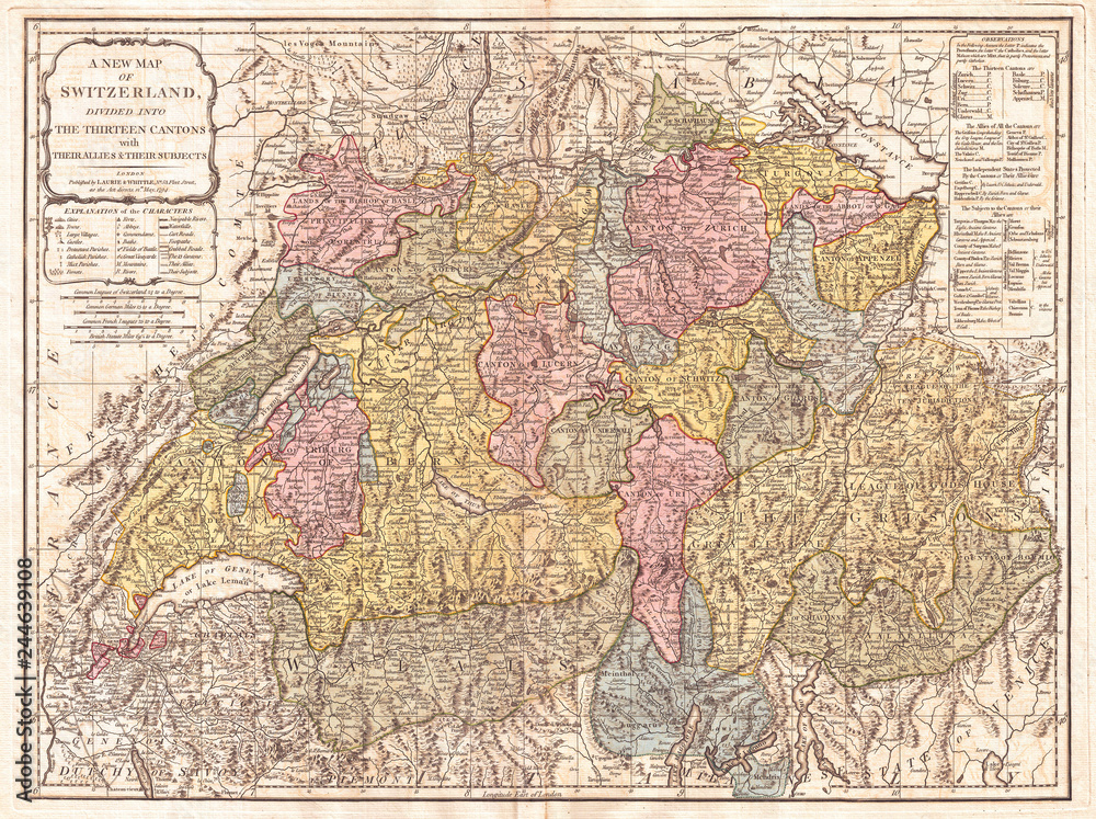 1794, Laurie and Whittle Map of Switzerland, 1794 - 1812