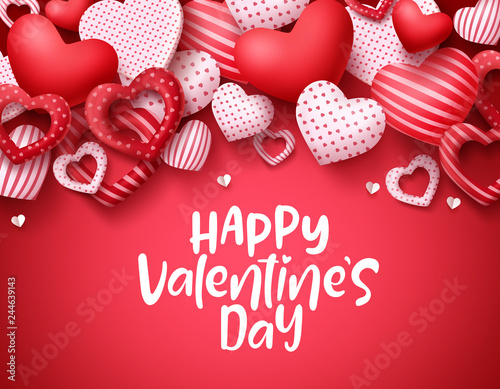 Valentines day vector background. Happy valentines day greeting text with hearts elements in red background. Vector illustration.