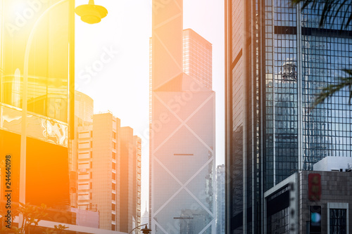 Modern Office Buildings in Hong Kong with sunlight