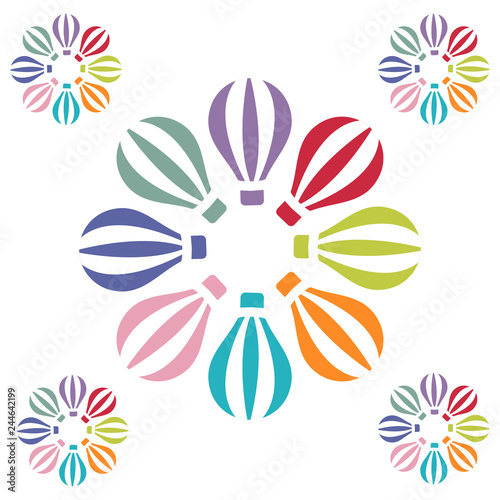 flaying with ballon in the blue sky cartoon vector illustrator